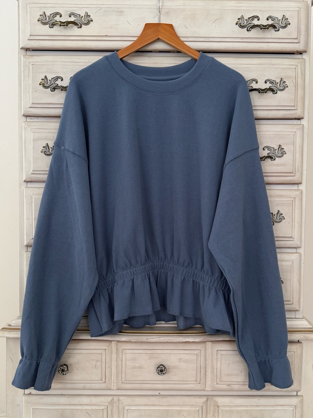 Vici Blue Ruffle Hem Sweater